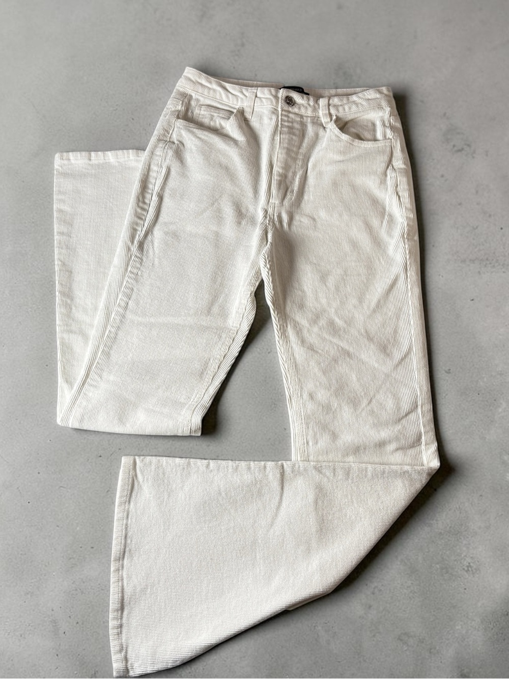 White Corduroy Flare Pants High Waisted Vintage Retro Aesthetic Boho Chicos Med.